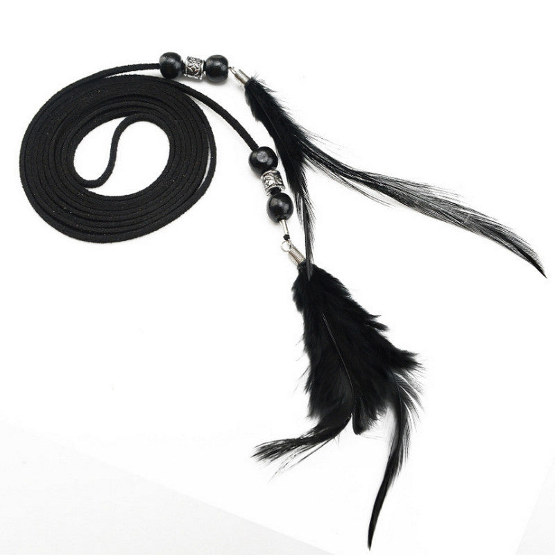 New Feather Tassel Leather Belt For Women Thin Belt Rope For Dress