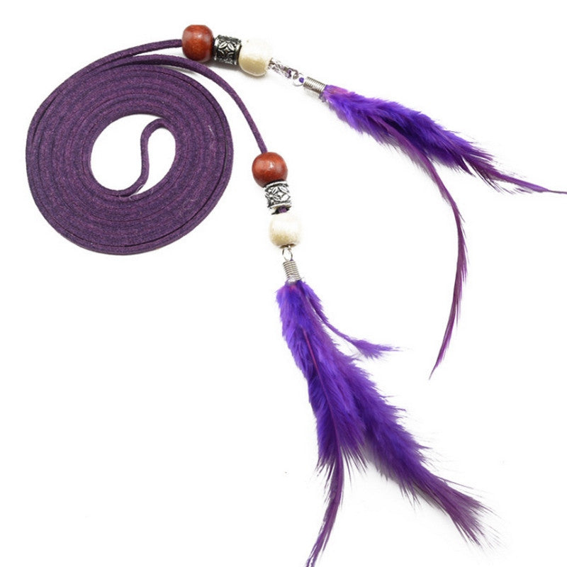 New Feather Tassel Leather Belt For Women Thin Belt Rope For Dress