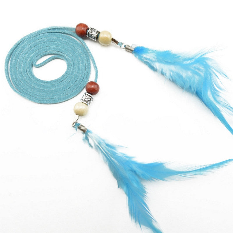 New Feather Tassel Leather Belt For Women Thin Belt Rope For Dress