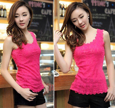 Candy Color Floral Lace Short Sleeve Tops