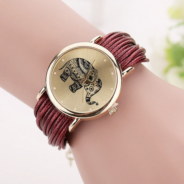 Elephant Leather Bracelet Watch ww-b