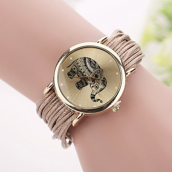 Elephant Leather Bracelet Watch ww-b