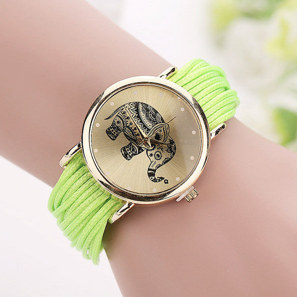 Elephant Leather Bracelet Watch ww-b