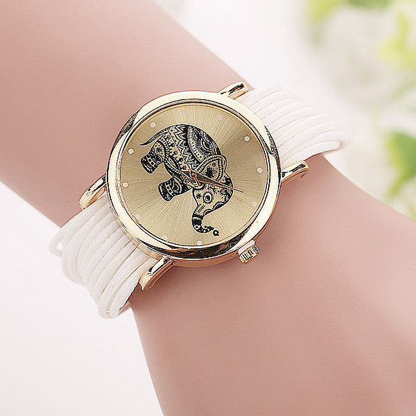 Elephant Leather Bracelet Watch ww-b