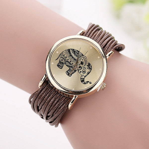 Elephant Leather Bracelet Watch ww-b