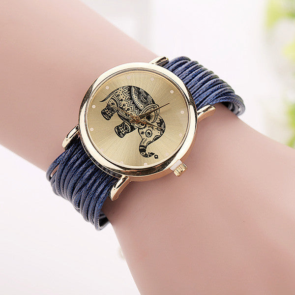 Elephant Leather Bracelet Watch ww-b