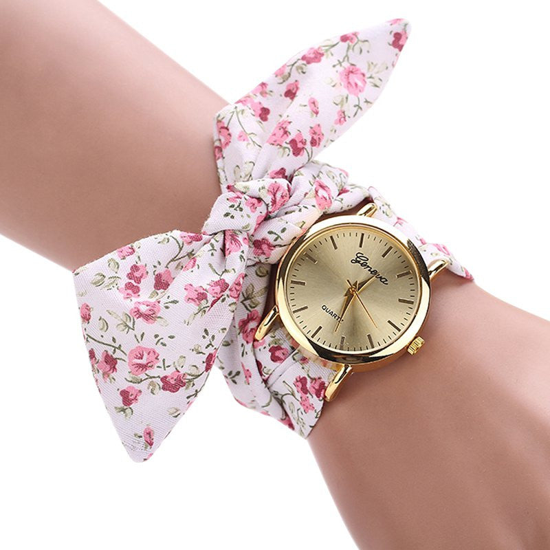 Casual Fabric Flower Bracelet Gold Fashion Watch For Women ww-b