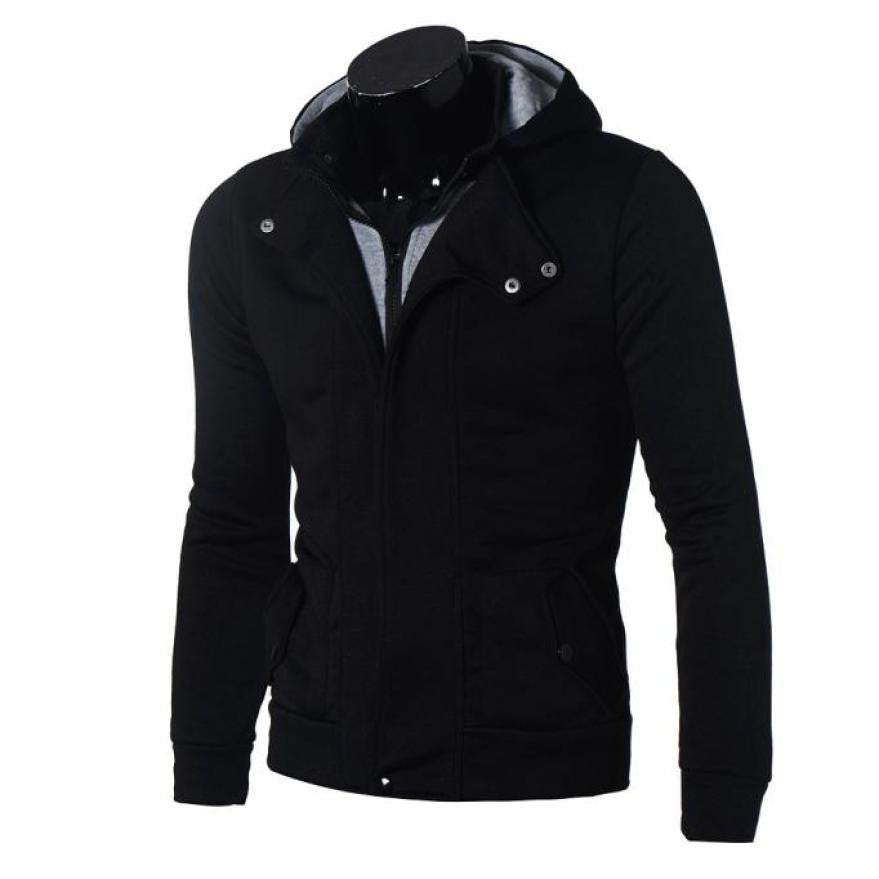 Black Cotton Warm Hoodie Sweatshirts Jacket For Men