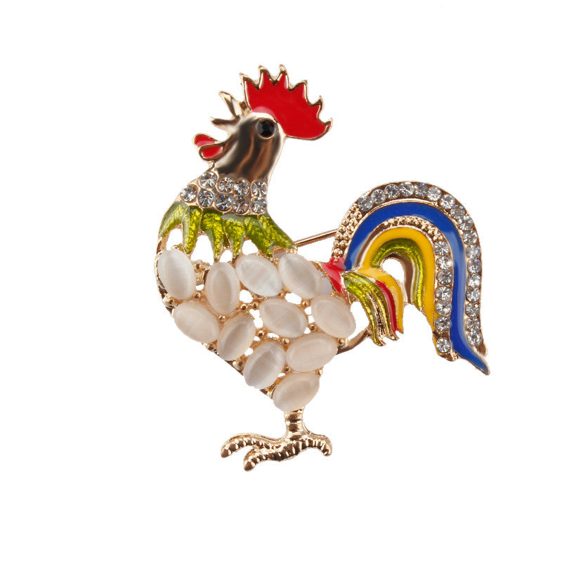 Pack of 3 Colorful Gold Plated Crystal Chicken Brooch Pins