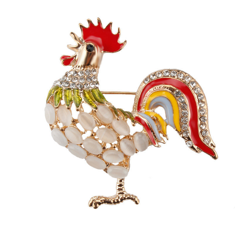 Pack of 3 Colorful Gold Plated Crystal Chicken Brooch Pins