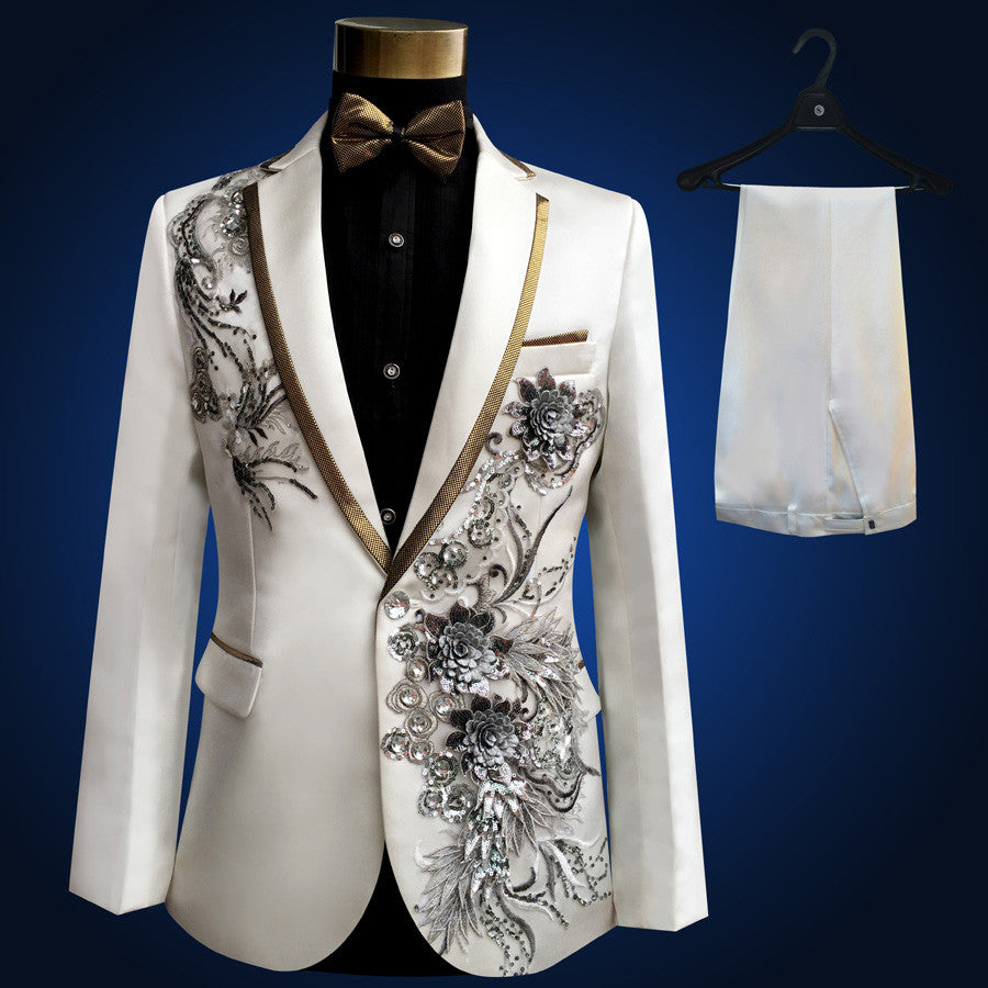 Wonder Design Men's Suits (Jacket + Pants) Embroidered Male Singer Performance Costumes