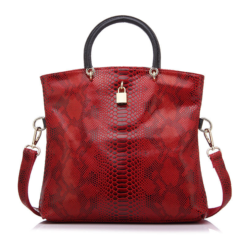 Genuine Leather Female Fashion Snake Pattern Tote bws Handbag