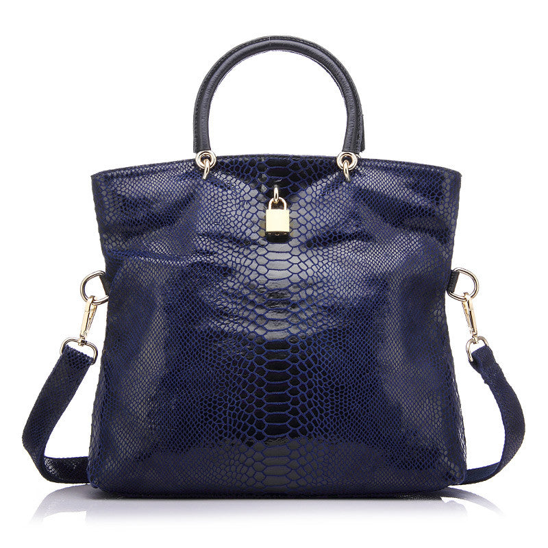 Genuine Leather Female Fashion Snake Pattern Tote bws Handbag