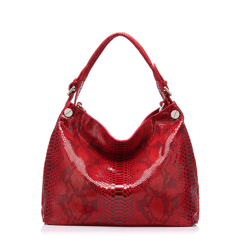 Genuine Leather Serpentine Prints Leather Handbags Hobos Tote