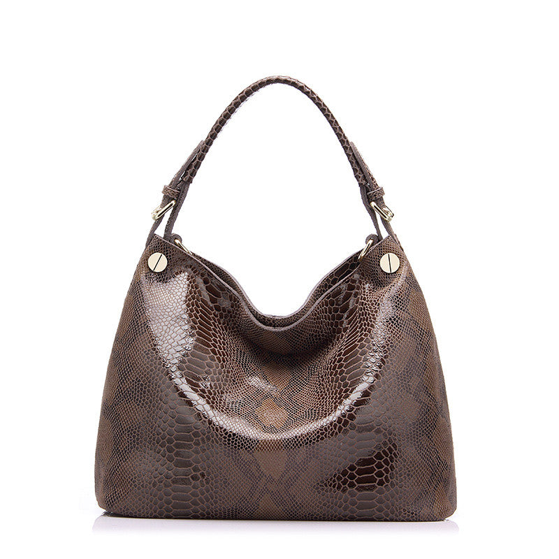 Genuine Leather Serpentine Prints Leather Handbags Hobos Tote