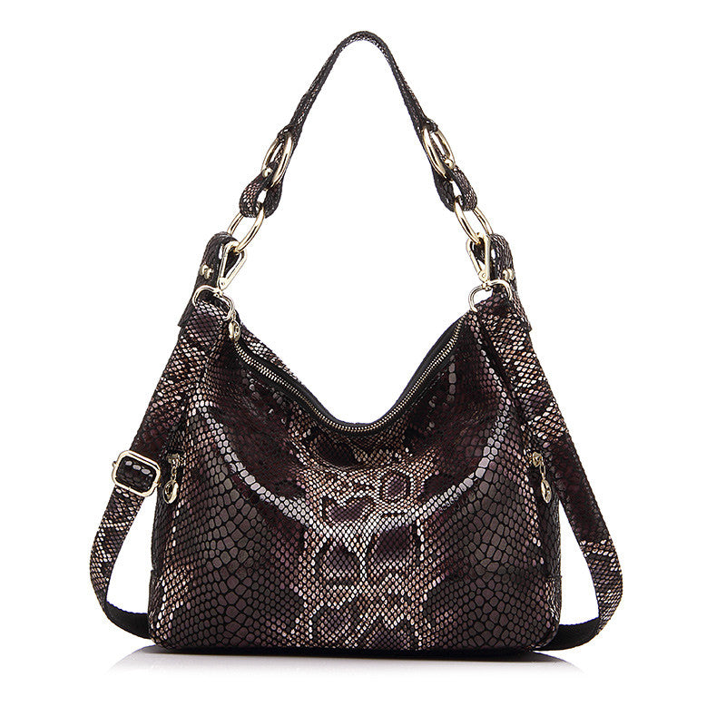 Genuine Leather Tote Female Classic Serpentine Print Handbags bws