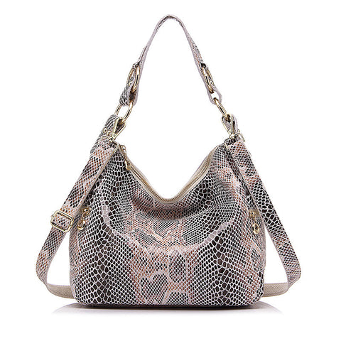 Genuine Leather Tote Female Classic Serpentine Print Handbags bws