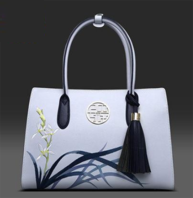 Flowers Printed Genuine Leather Top Quality Tassel Tote Handbags bws