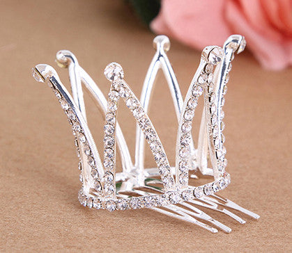 Small Girls Crown Hairclip Combs Clear Stone Crystal Mini Tiara Hair Jewelry