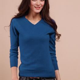 Cashmere Blend V-Neck Pullover Long Sleeve W-Sweaters
