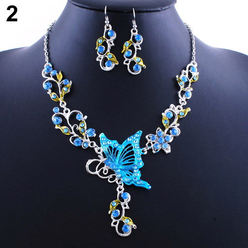 Splendid Butterfly & Flower Pattern Pendants Necklaces Earrings Bridal Jewelry Sets
