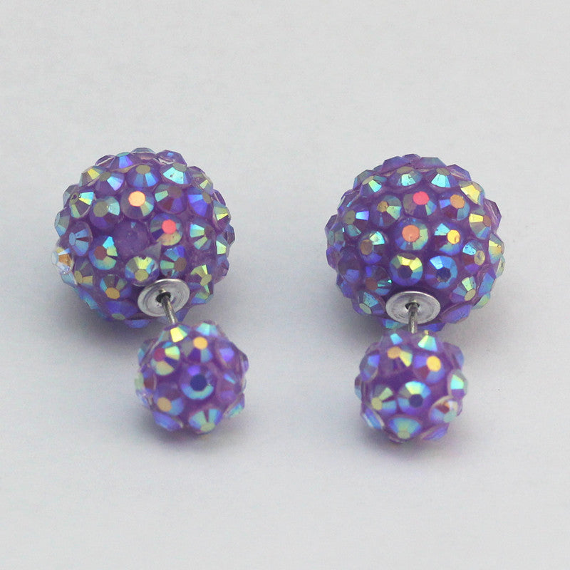 Pop Flower Crystal Double Side Stud Big Pearl Earrings