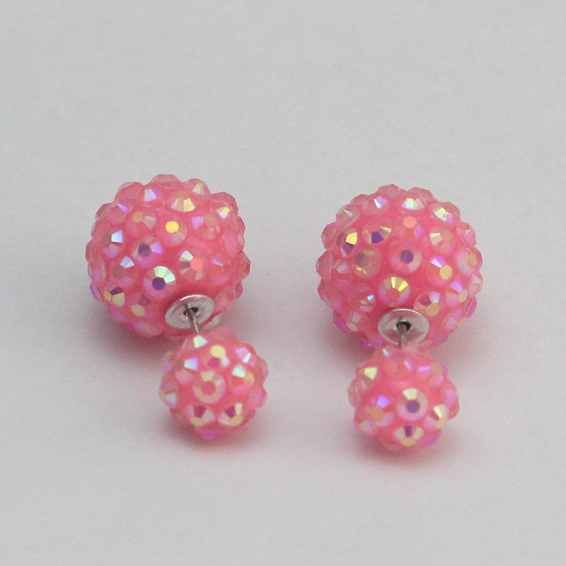Pop Flower Crystal Double Side Stud Big Pearl Earrings