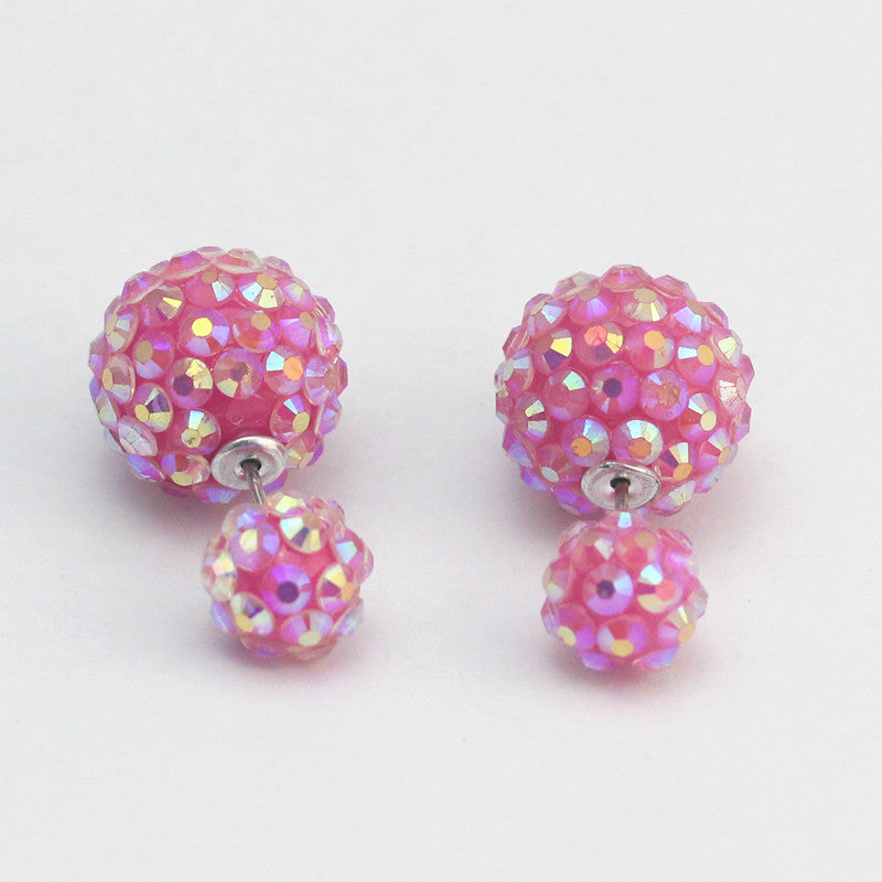 Pop Flower Crystal Double Side Stud Big Pearl Earrings