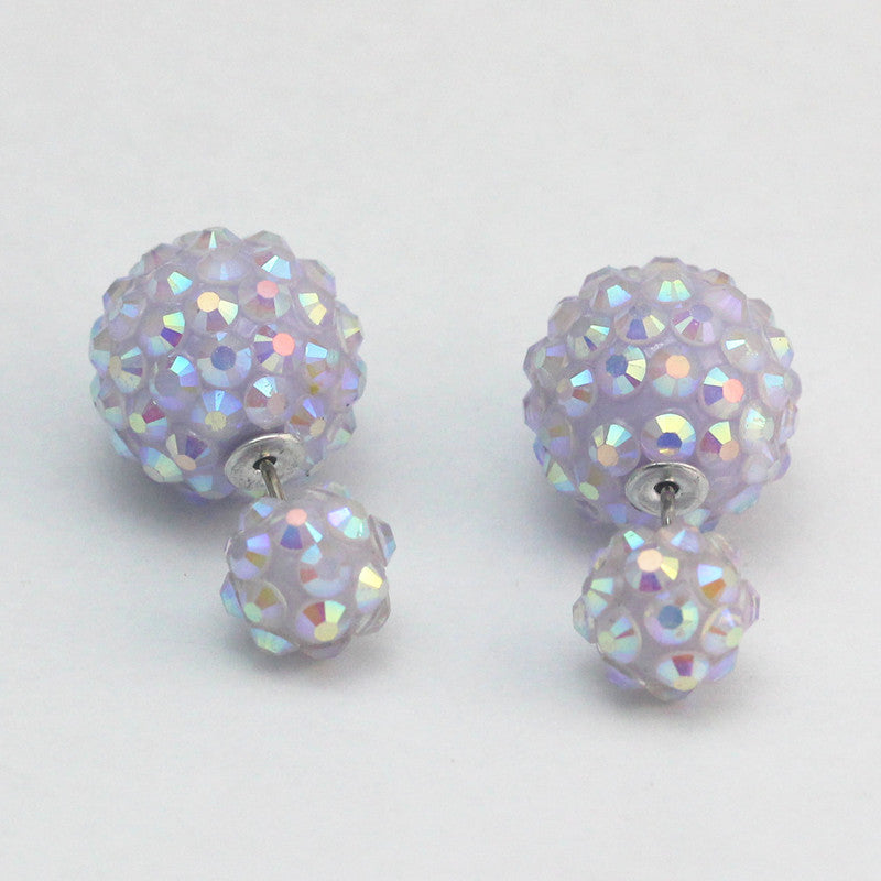 Pop Flower Crystal Double Side Stud Big Pearl Earrings