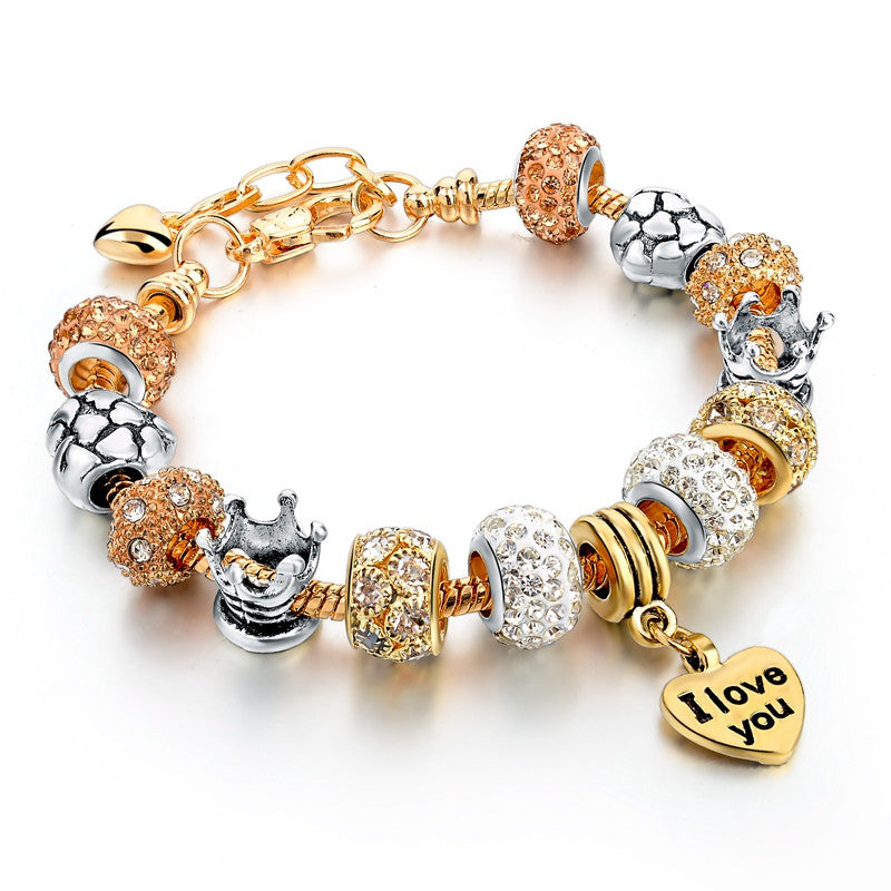 Luxury Crystal Heart Charm Gold Bracelets
