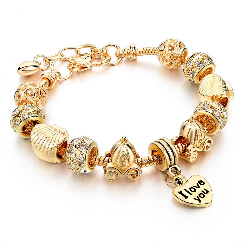 Luxury Crystal Heart Charm Gold Bracelets