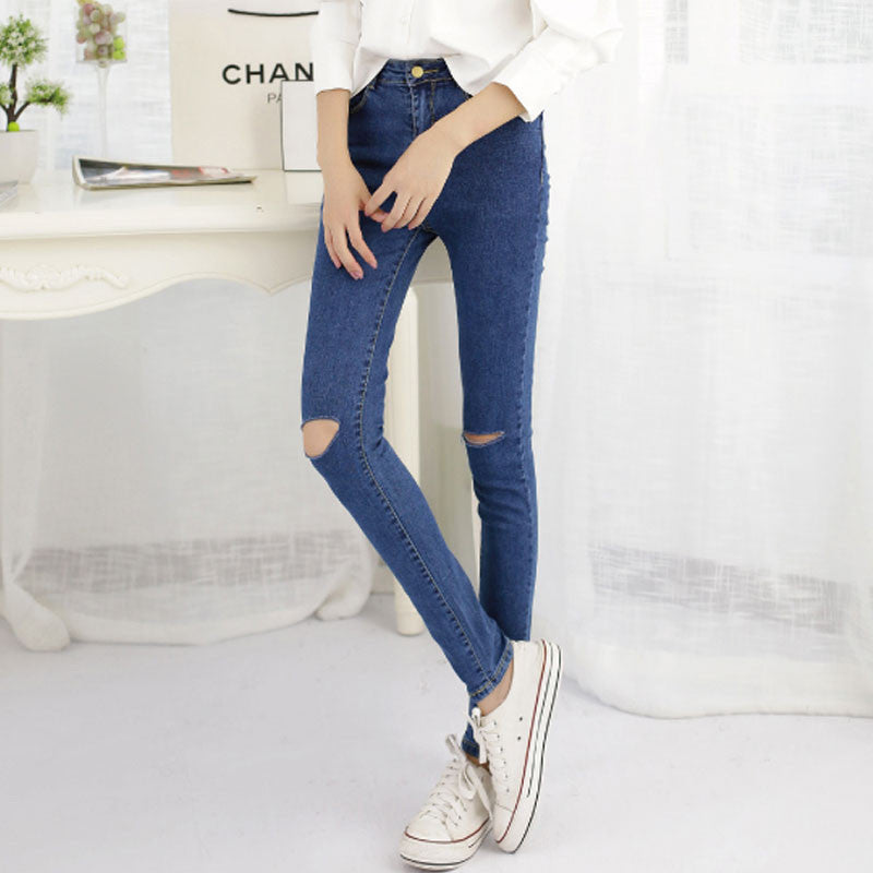 Skinny Hole Ripped High Waist Jeans For Women