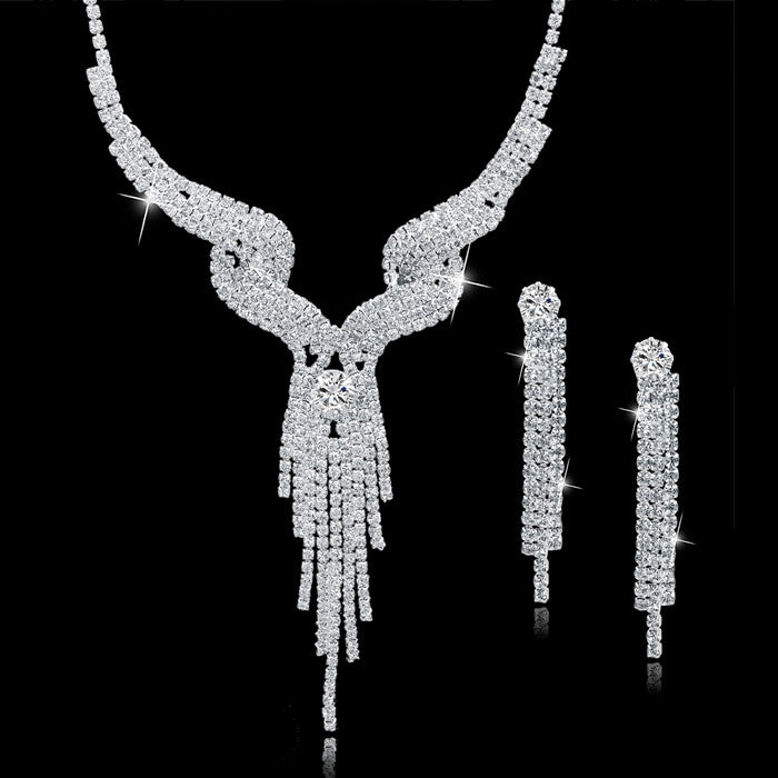 Long Tassel Crystal Bridal Jewelry Sets Necklaces & Earrings