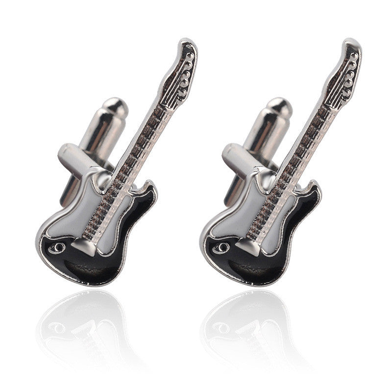 Trendy Fashion Guitar Musical Instrument Silver Cufflinks