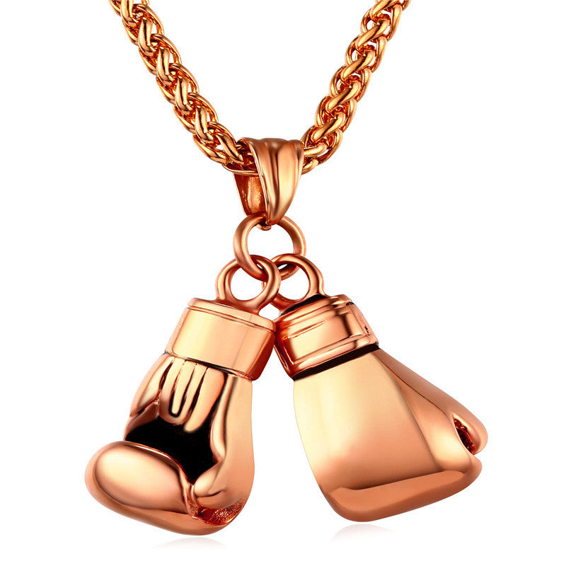 Gold Plated Pair Boxing Glove Charm Fashion Sport Fitness Chain mj-