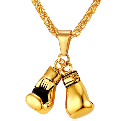 Gold Plated Pair Boxing Glove Charm Fashion Sport Fitness Chain mj-