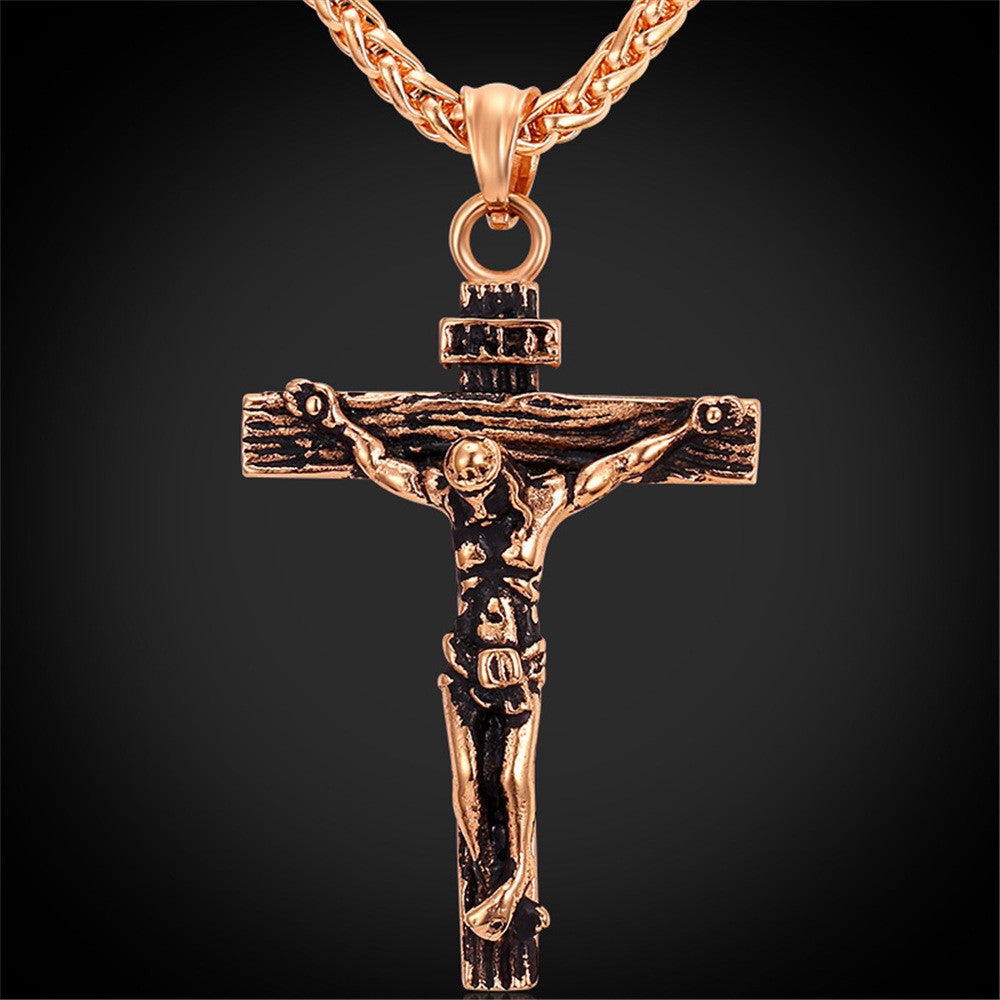 Cross Jesus Piece Pendants & Necklaces Steel Gold Plated Men mj