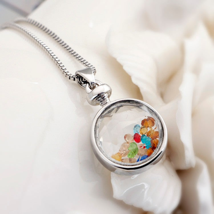 Rose Gold Plated Crystal Multicolor Round Necklace Pendant