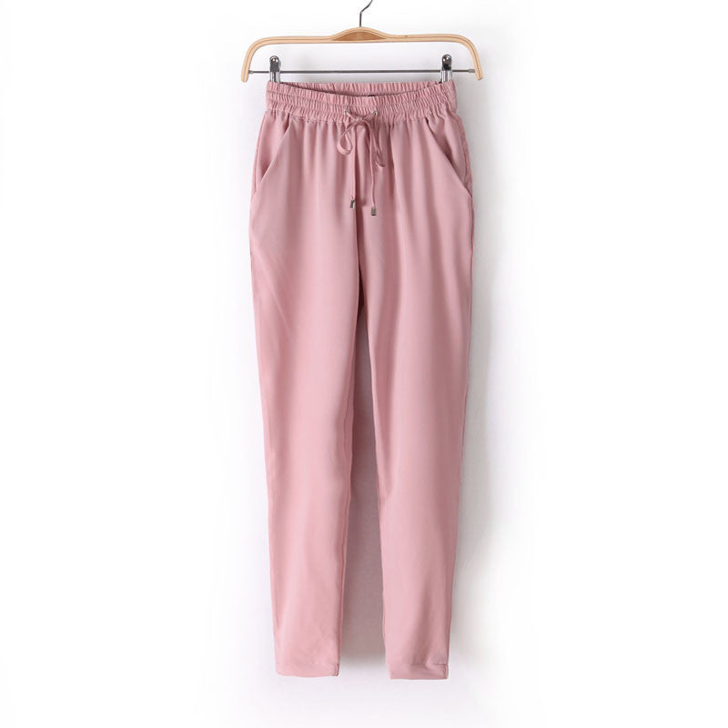 Elastic Waist Solid Color Slim Style Casual Women Pants