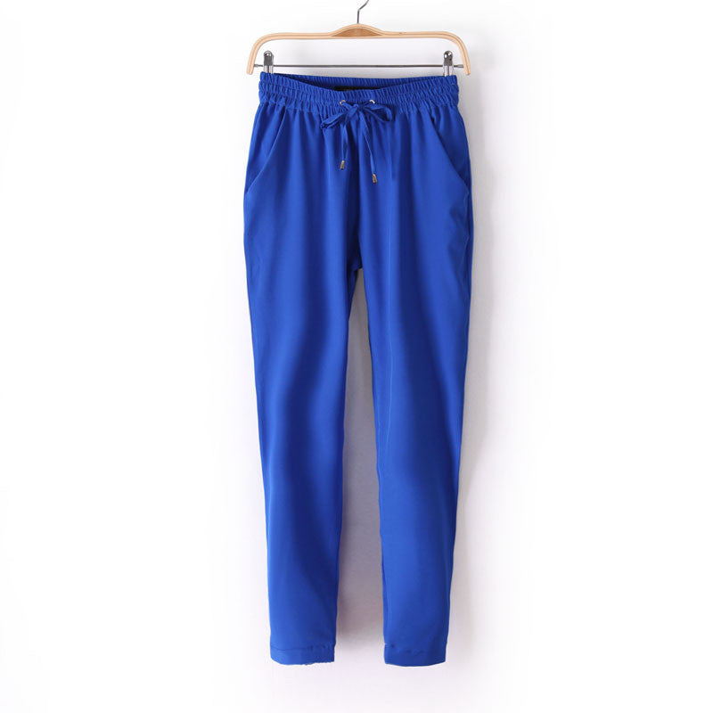 Elastic Waist Solid Color Slim Style Casual Women Pants