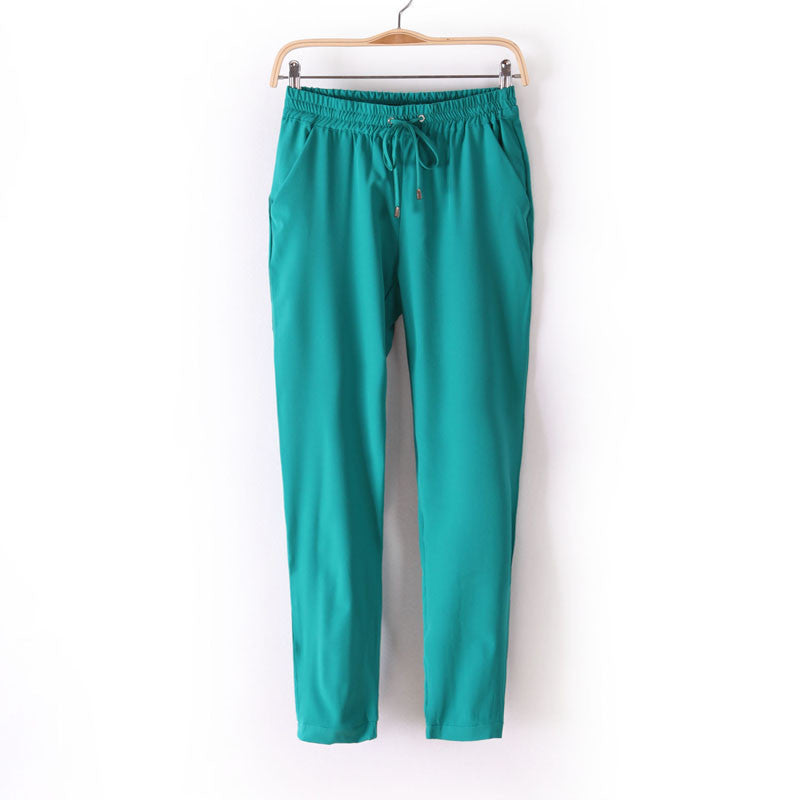 Elastic Waist Solid Color Slim Style Casual Women Pants