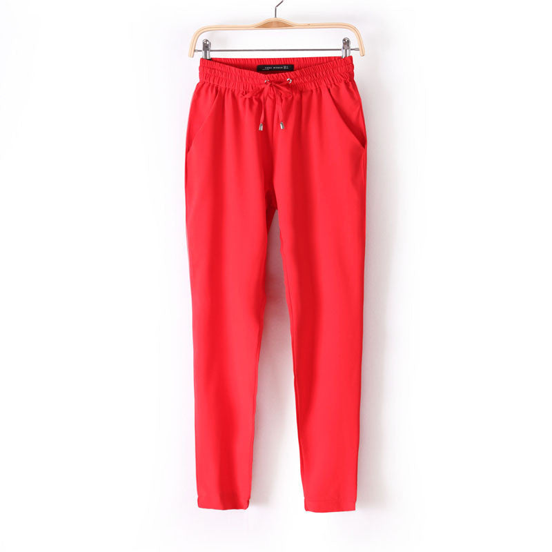 Elastic Waist Solid Color Slim Style Casual Women Pants