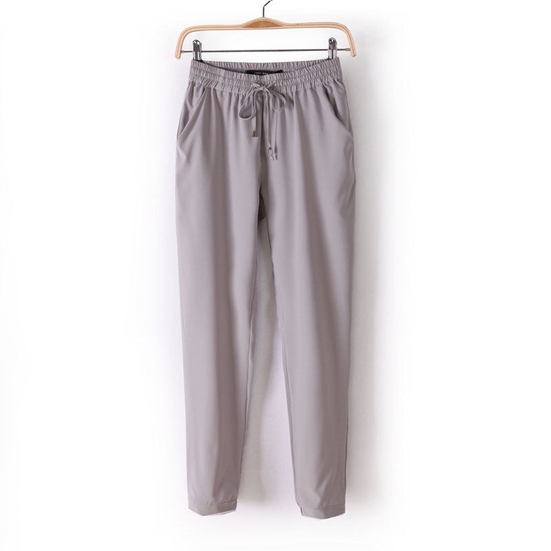 Elastic Waist Solid Color Slim Style Casual Women Pants