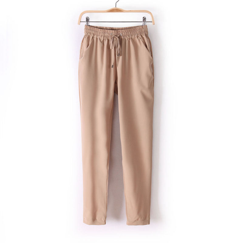 Elastic Waist Solid Color Slim Style Casual Women Pants