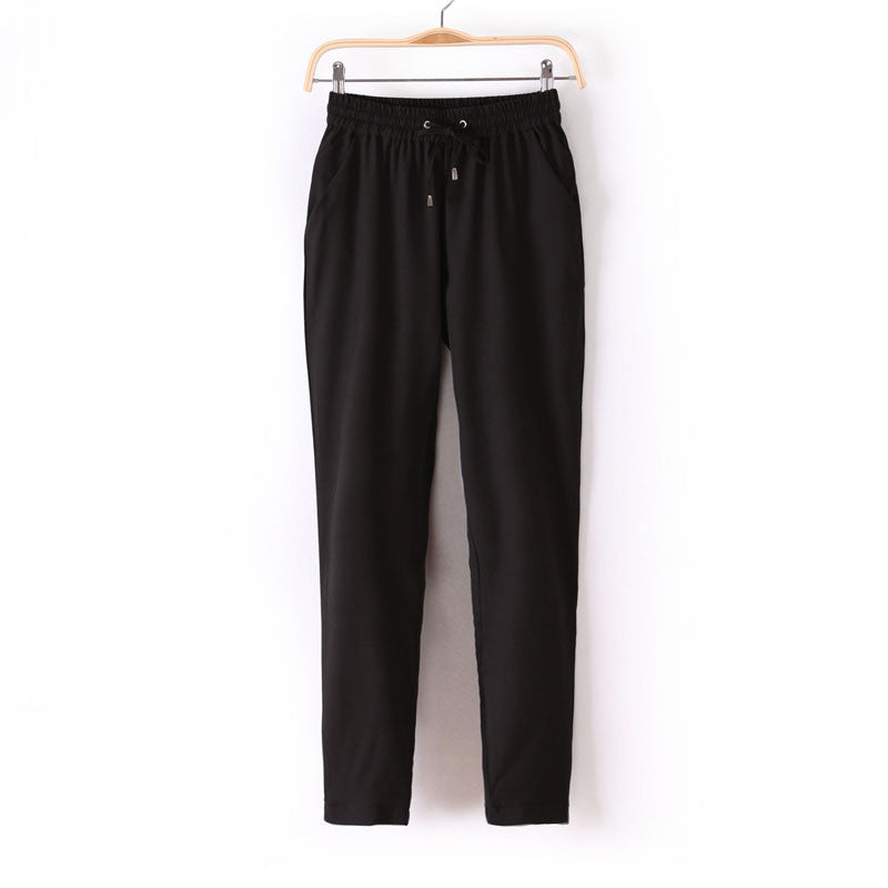 Elastic Waist Solid Color Slim Style Casual Women Pants