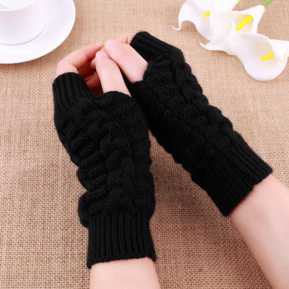 Unisex Knitted Long Stretchy Fingerless  Gloves For Women