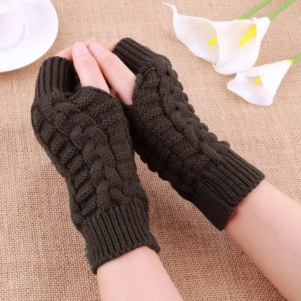 Unisex Knitted Long Stretchy Fingerless  Gloves For Women