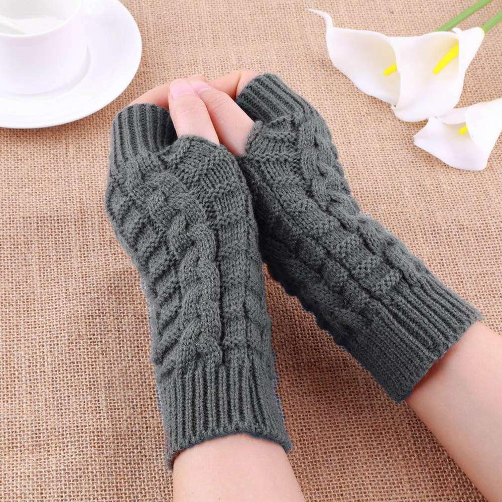 Unisex Knitted Long Stretchy Fingerless  Gloves For Women