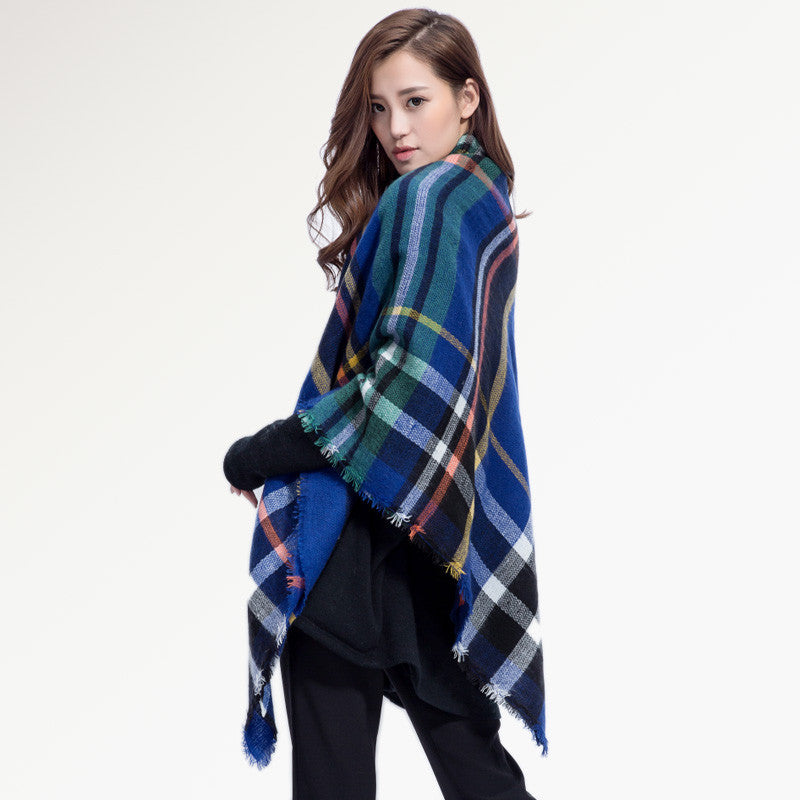 Knitted Plaid Square Female Warm Shawls Scarves