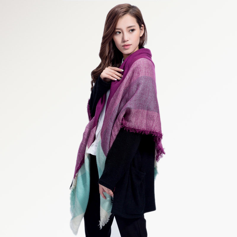 Knitted Plaid Square Female Warm Shawls Scarves